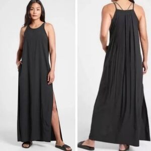 NWT Athleta Hayes Pleated Maxi Dress - Black - Sz Medium Tall